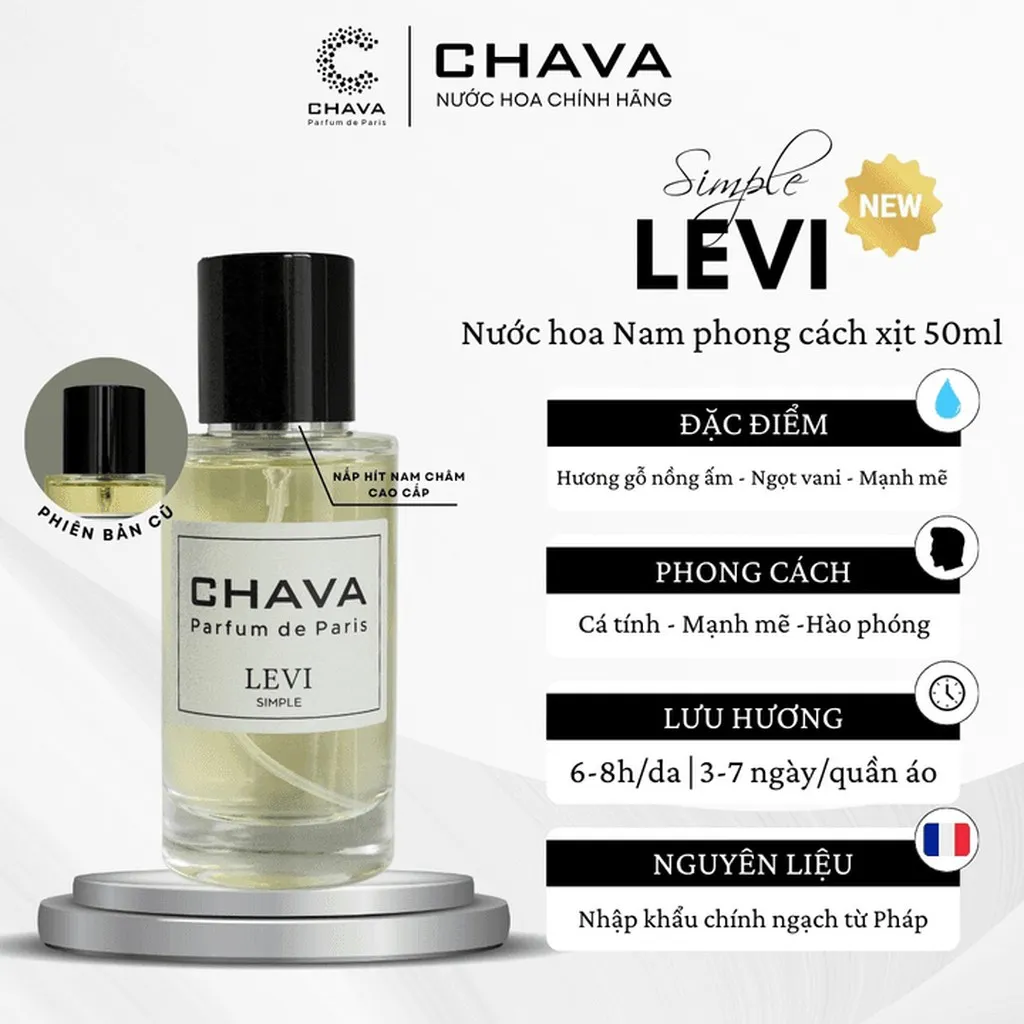 Nước Hoa Nam Simple Levi 50ml Phong Cách Xịt (phiên Bản Nắp Nam Châm Cao Cấp)- Chava