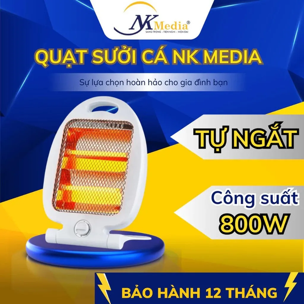 Đèn Sưởi Cá 2 Bóng Nk Media, Máy Sưởi Hồng Ngoại Có Chế Độ Tự Ngắt An Toàn Sử Dụng, Bảo Hành 12 Tháng