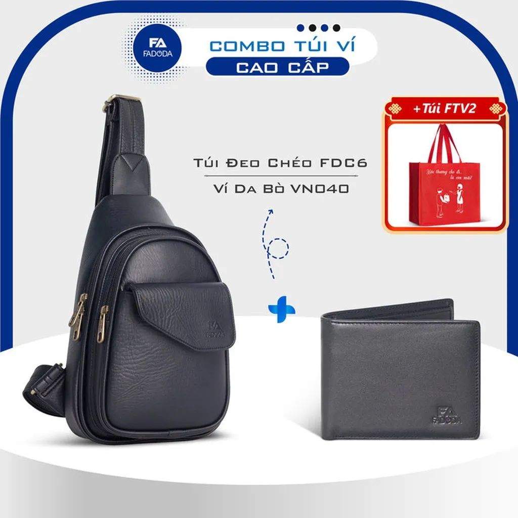 Combo Túi Bao Tử Nam Fdc6 Và Ví Da Bò Vn040
