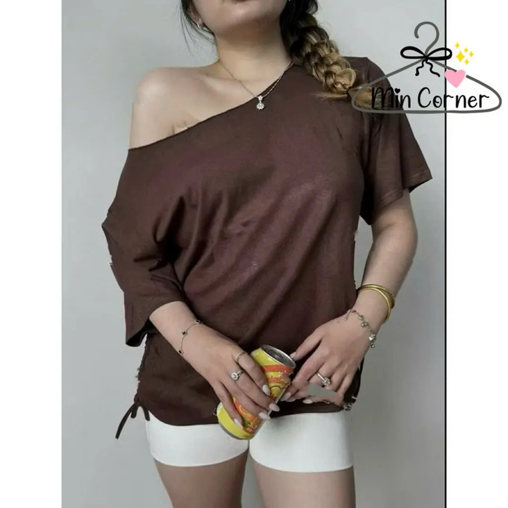 Áo Thun Rộng 3 Kiểu Mặc Dây Rút Hai Bên Mat70 - Min Corner