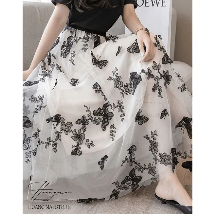 Váy Lưới Bướm Thêu - Hoàng Mai Fashion