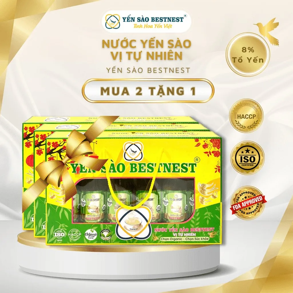[mua 2 Tặng 1] Nước Yến Sào Bestnest - Vị Tự Nhiên - Hộp Quà 6 Chai X 180ml