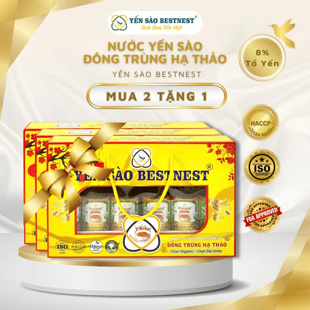 [mua 2 Tặng 1] Nước Yến Sào Bestnest - Vị Đông Trùng Hạ Thảo - Hộp Quà 6 Chai X 180ml