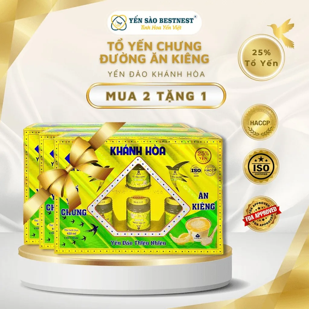 [mua 2 Tặng 1] Yến Đảo Khánh Hòa -tổ Yến Chưng Sẵn Ăn Kiêng 25% - Hộp Quà 6 Hũ X 70ml