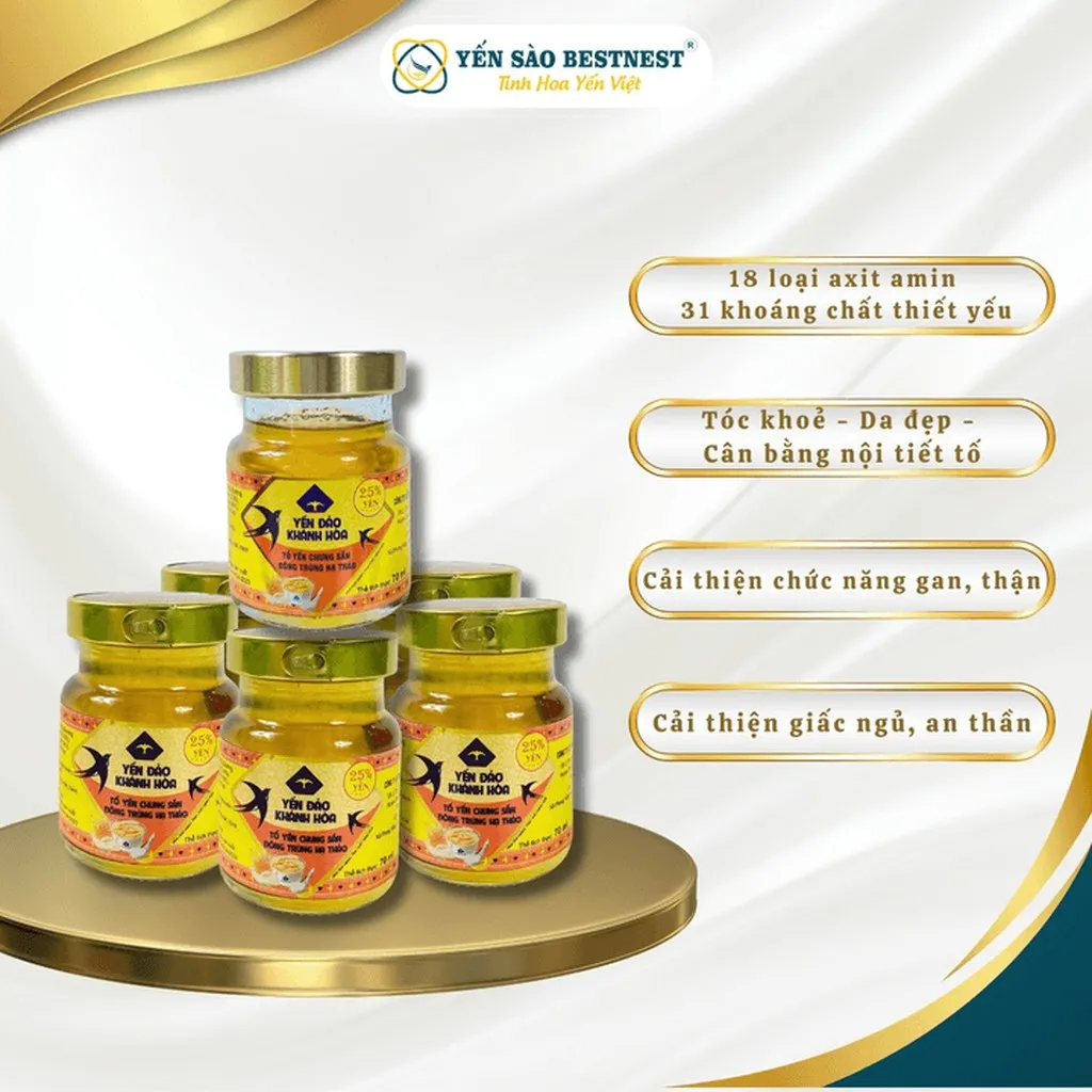 Alternative view of [mua 2 Tặng 1] Yến Đảo Khánh Hòa - Tổ Yến Chưng Sẵn Đông Trùng Hạ Thảo 25% - Hộp Quà 6 Hũ X 70ml