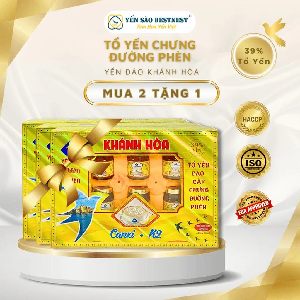 [mua 2 Tặng 1] Yến Đảo Khánh Hòa - Tổ Yến Chưng Sẵn Đường Phèn 39% - Hộp Quà 6 Hũ X 70ml