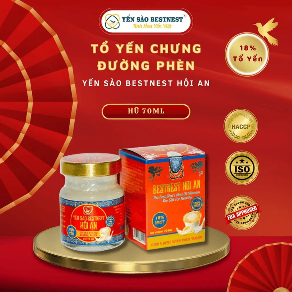 Yến Sào Bestnest Hội An - Hũ Yến Chưng Sẵn Đường Phèn 18% - Hũ 70ml
