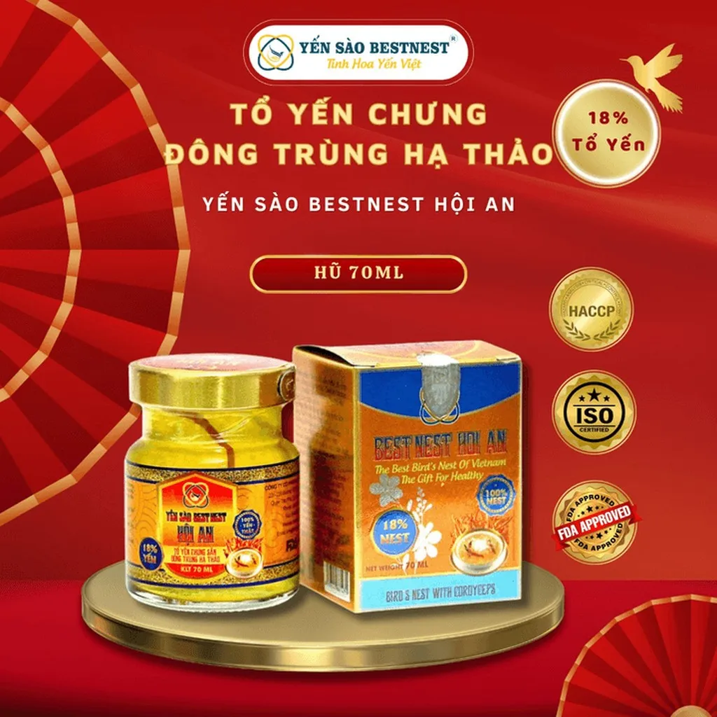Yến Sào Bestnest Hội An - Hũ Yến Chưng Sẵn Đông Trùng Hạ Thảo 18% - Hũ 70ml