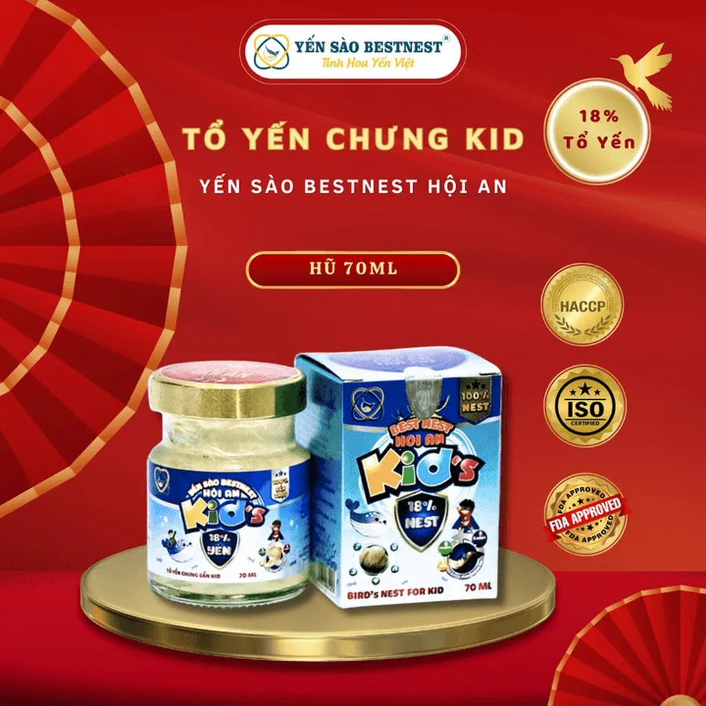 Yến Sào Bestnest Hội An - Hũ Yến Chưng Sẵn Kid's 18% - Hũ 70ml