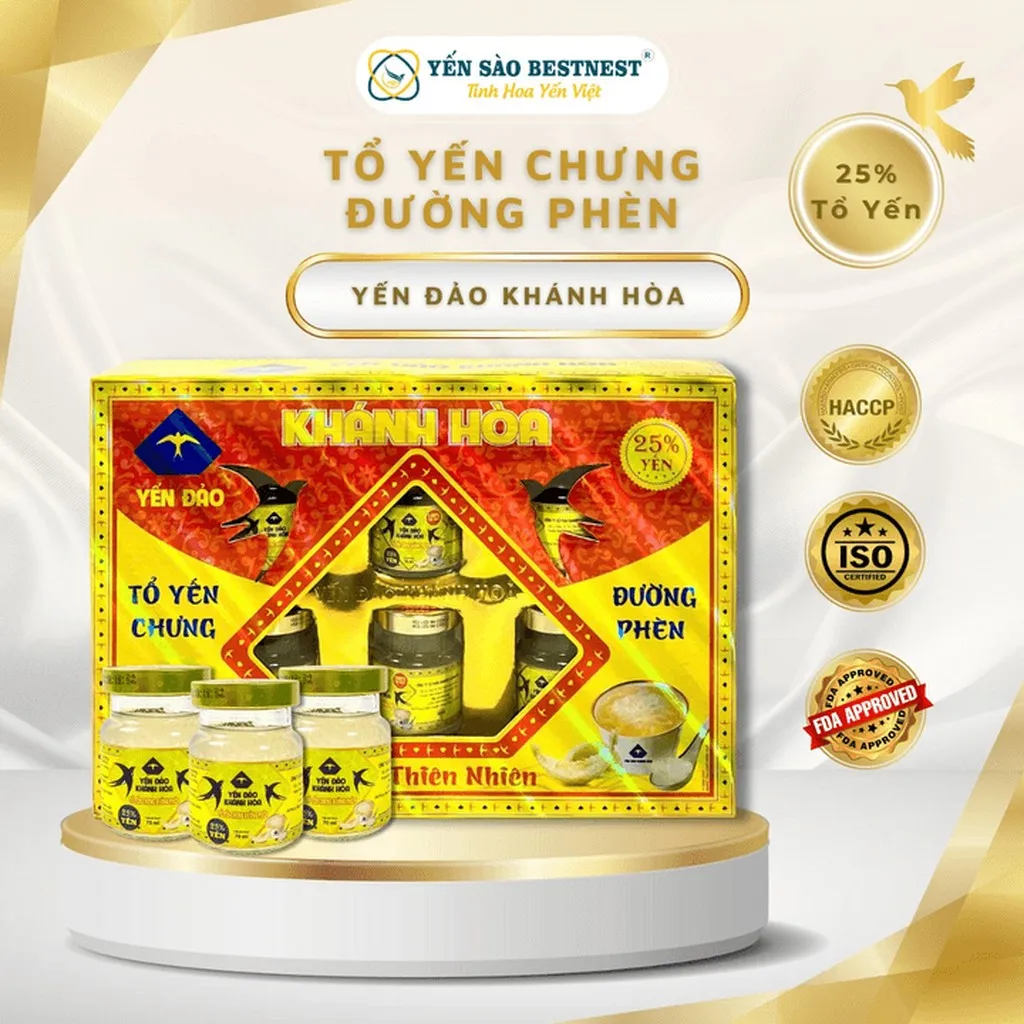Alternative view of [mua 2 Tặng 1] Yến Đảo Khánh Hòa - Tổ Yến Chưng Sẵn Đường Phèn 25% - Hộp Quà 6 Hũ X 70ml