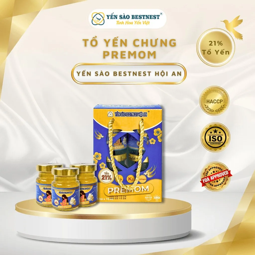 Yến Sào Bestnest Hội An - Yến Sào Chưng Sẵn Premom 21% - Hộp 4 Hũ X 70ml