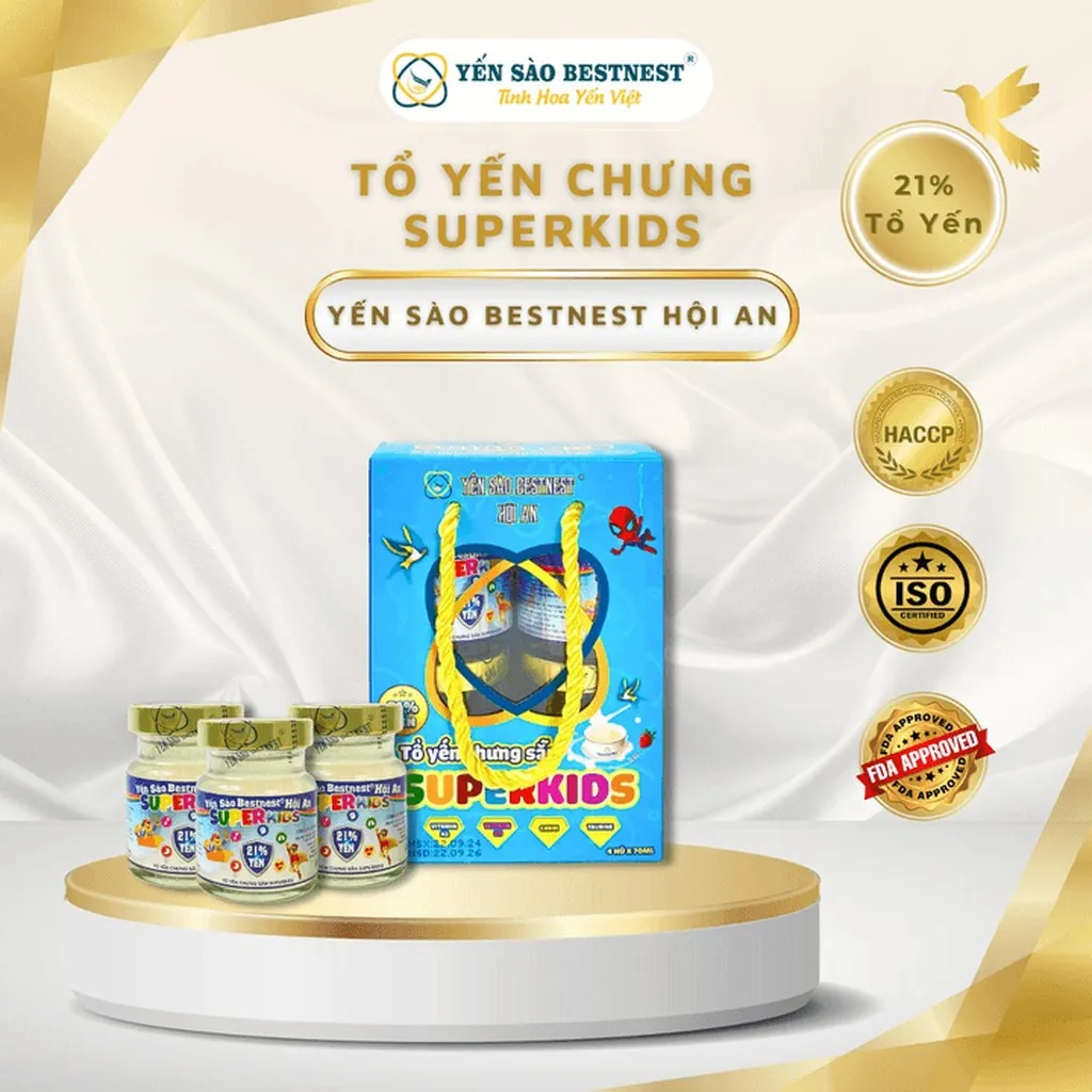 Yến Sào Bestnest Hội An - Yến Sào Chưng Sẵn Superkid's 21% - Hộp 4 Hũ X 70ml