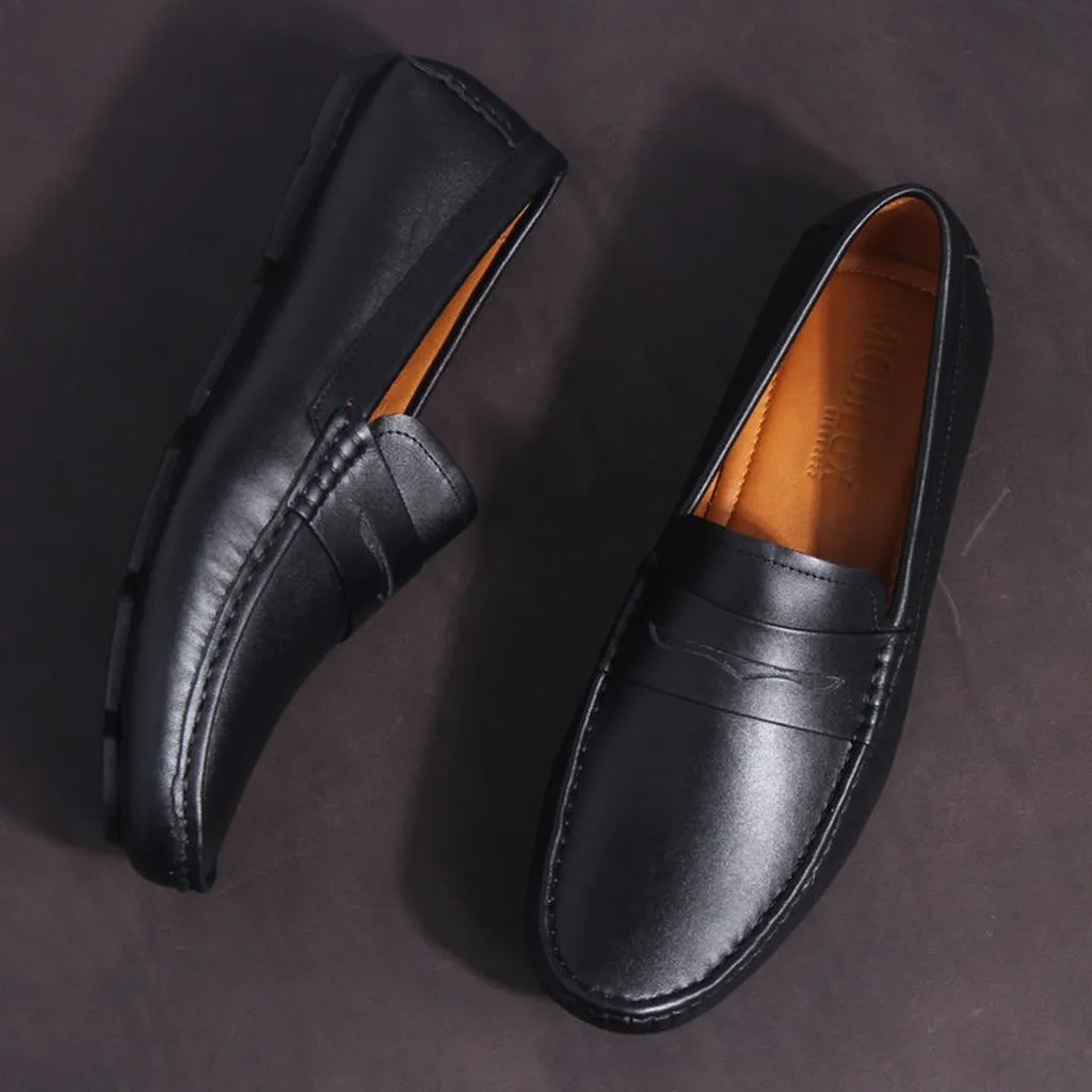 Giày Moca Nam Michilux Penny Moccasin Ciems Da Bò Thật - Màu Đen