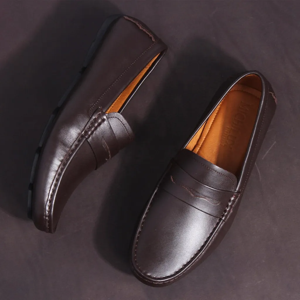 Giày Moca Nam Michilux Penny Moccasin Ciems Da Bò Thật - Màu Nâu Sẫm