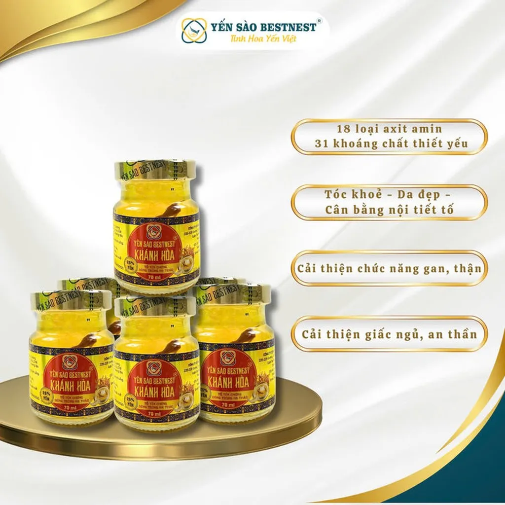 Alternative view of Yến Sào Bestnest Khánh Hoà - Tổ Yến Chưng Sẵn Đông Trùng Hạ Thảo 25% (hộp 6 Hũ X 70ml)