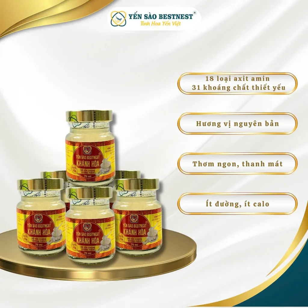 Alternative view of Yến Sào Bestnest Khánh Hoà - Tổ Yến Chưng Sẵn Đường Phèn 25% (hộp 6 Hũ X 70ml)