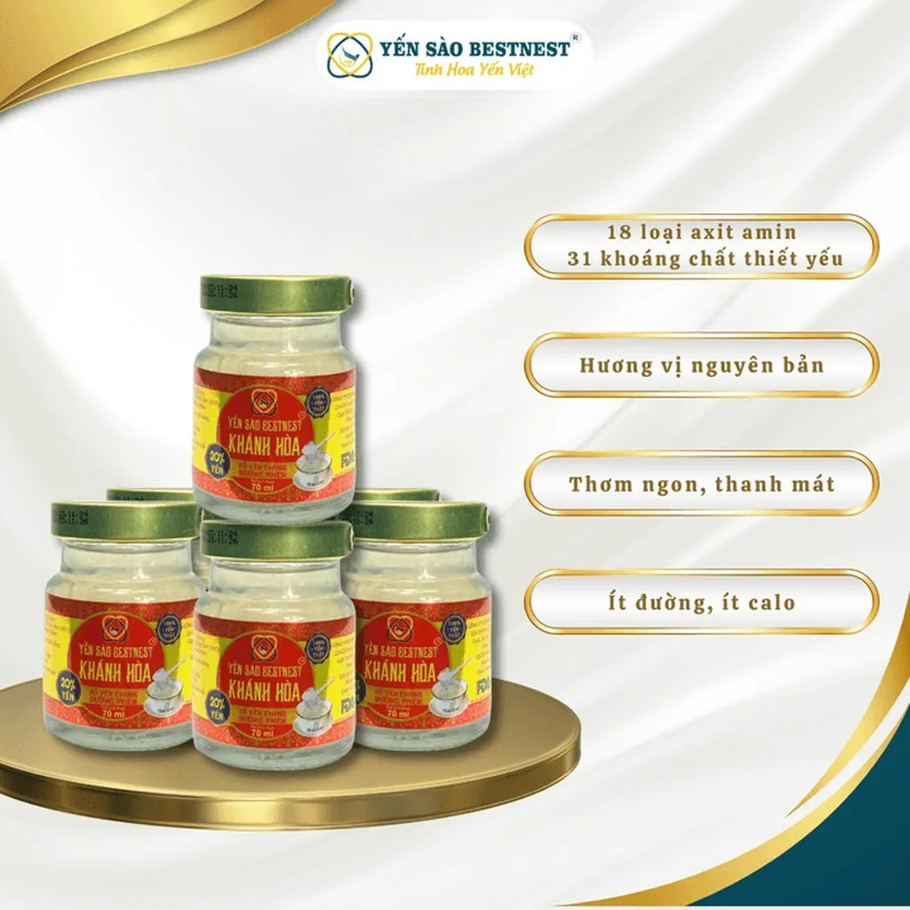 Alternative view of Yến Sào Bestnest Khánh Hoà - Tổ Yến Chưng Sẵn Đường Phèn 20% (hộp 6 Hũ X 70ml)