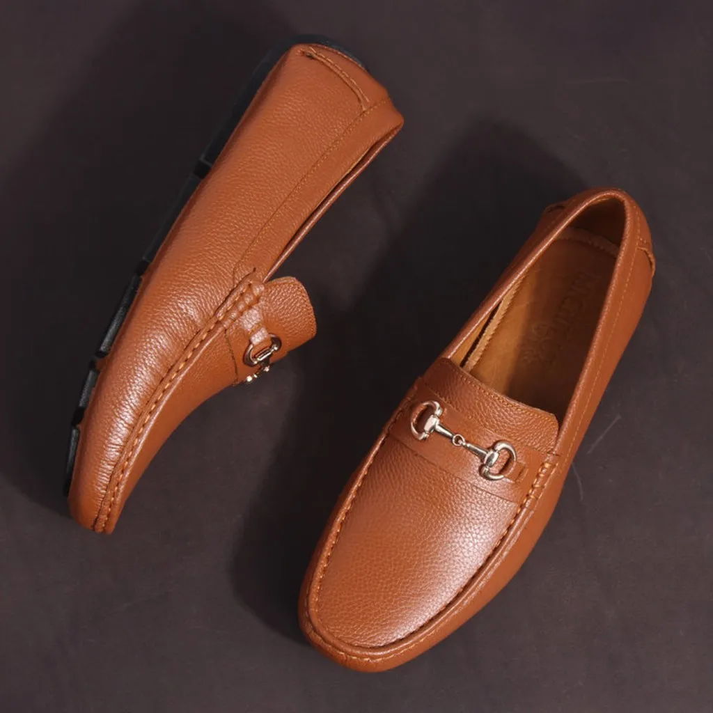 Giày Moca Nam Michilux Horse Bit Moccasin Ciehm Da Bò Thật - Màu Nâu Bò