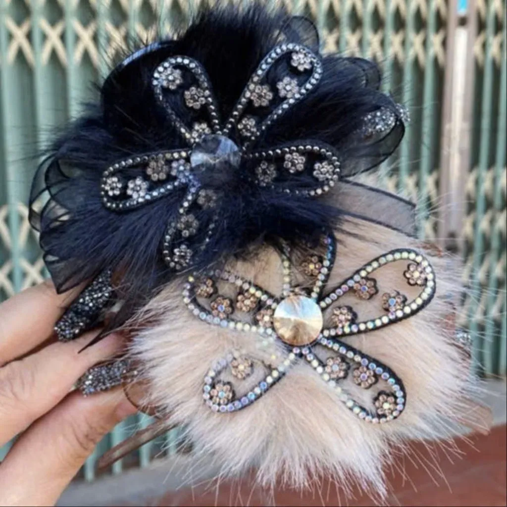 Kẹp Tóc Lông Vũ Mềm Mại Sang Trọng Đính Đá - Dâu Shop