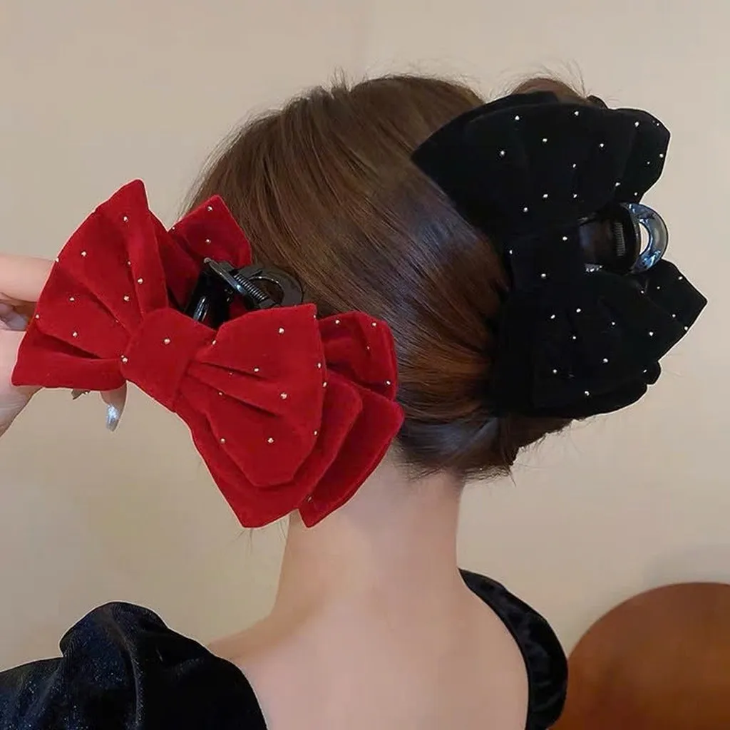 Kẹp Tóc Càng Cua Cỡ Lớn, Kẹp Nơ Nhung Size Đại Đính Đá-dâu Shop