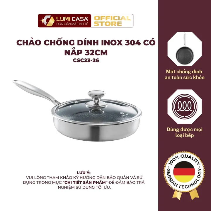 Chảo Chống Dính Thép Không Gỉ Lumi Casa 26cm Công Nghệ Đức - Siêu Bền Và Tiết Kiệm Năng Lượng