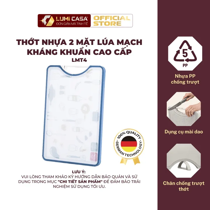 Thớt Nhựa 2 Mặt Lúa Mạch Kháng Khuẩn Cao Cấp Lumi Casa Công Nghệ Đức - An Toàn & Bền Bỉ