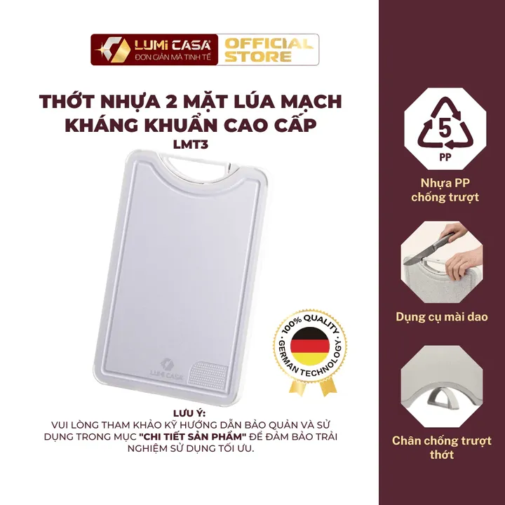Thớt Nhựa 2 Mặt Kháng Khuẩn Cao Cấp Lumi Casa - Công Nghệ Đức, An Toàn & Tiện Lợi