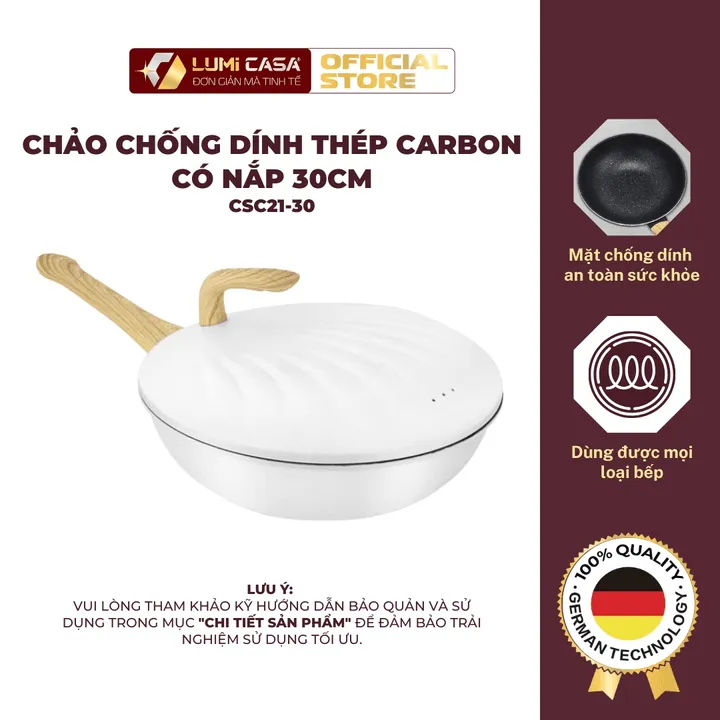 Chảo Chống Dính Có Nắp Hình Vỏ Sò Lumi Casa 30cm Công Nghệ Đức - Siêu Bền, Bắt Nhiệt Nhanh