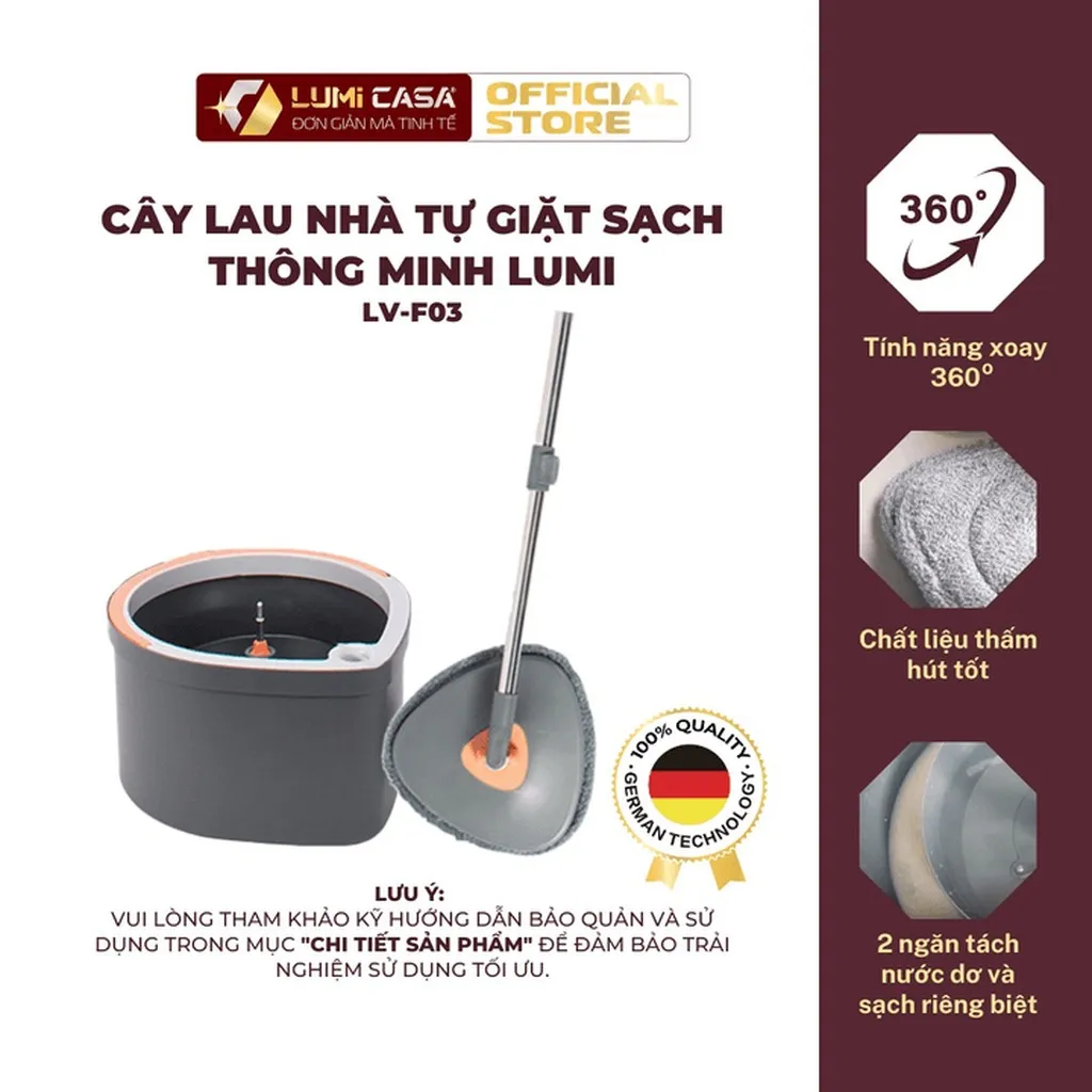 Bộ Lau Nhà Xoay 360 Độ Thông Minh Lumi Casa - Công Nghệ Đức, Đa Năng, Tiện Lợi