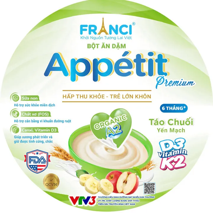 Bột Ăn Dặm Appétit- Táo Chuối Yến Mạch