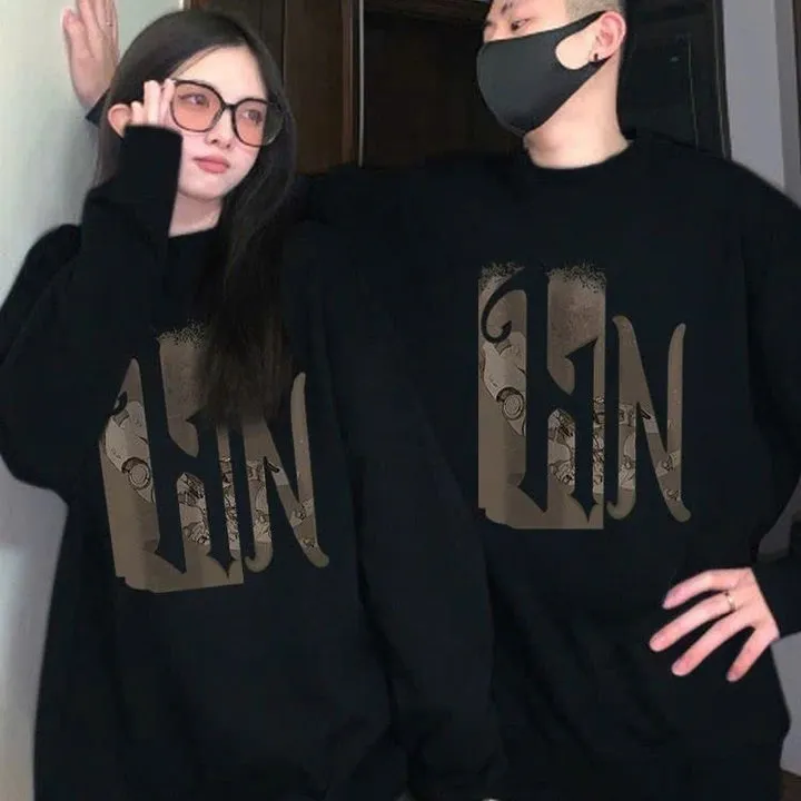 Alternative view of Áo Sweater Vải Nỉ Ngoại In Chữ Hn Unisex Nam Nữ From Rộng Tp50 - Golden Dream