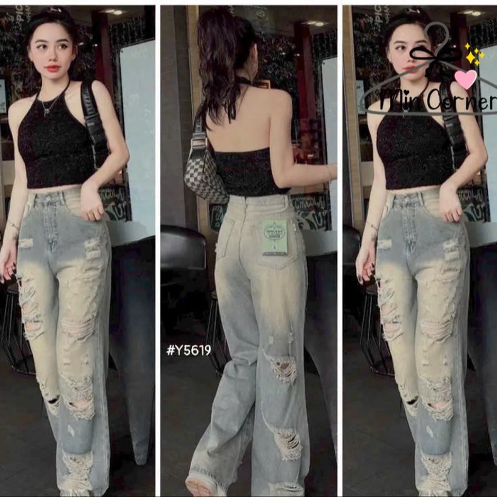 Baggy Jean Ống Suông Lưng Cao Mq200 - Min Corner