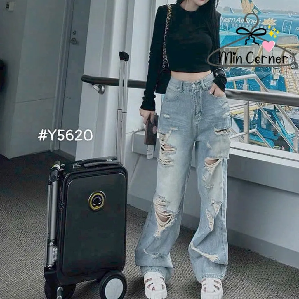Baggy Jean Ống Suông Lưng Cao Mq198 - Min Corner