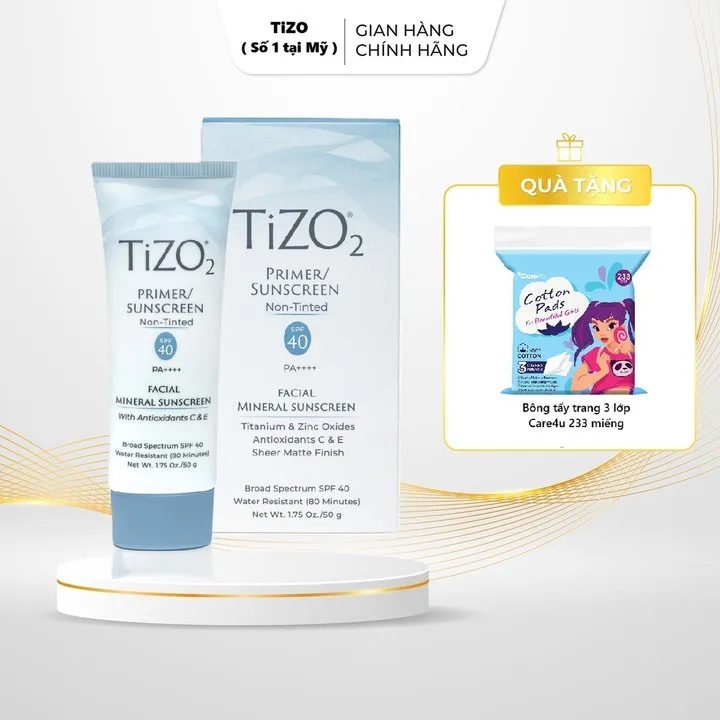 Kem Chống Nắng Khoáng Chất Kiêm Kem Lót Không Màu Spf40 Pa++++ 50g Tizo2