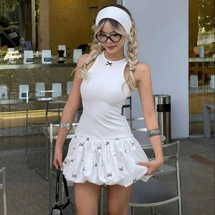 Alternative view of [shoppumi] Đầm Cami Sát Nách Phồng Bí Đinh Nơ 2 Màu Đen Và Trắng Size Sm Pumi