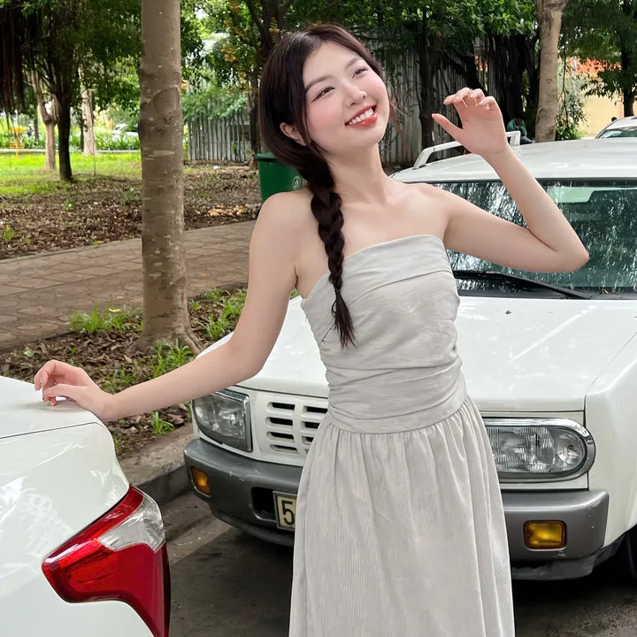 Alternative view of [shoppumi] Đầm Mixi Ống Sọc Nhún Lưng 2 Màu Sm Pumi