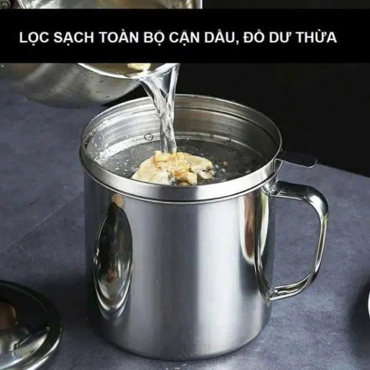 Ca Lọc Dầu Ăn Inox 304 Cao Cấp Không Gỉ 1200ml Lọc Chất Cặn Trong Dầu Thừa, Bình Lọc Dầu Inox