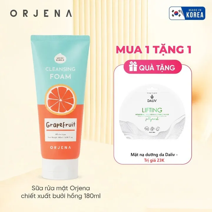 [ Tặng Mặt Nạ ] Sữa Rửa Mặt Chiết Xuất Bưởi Hồng Vitamin C Dưỡng Sáng Và Giảm Lão Hóa 180ml Orjena
