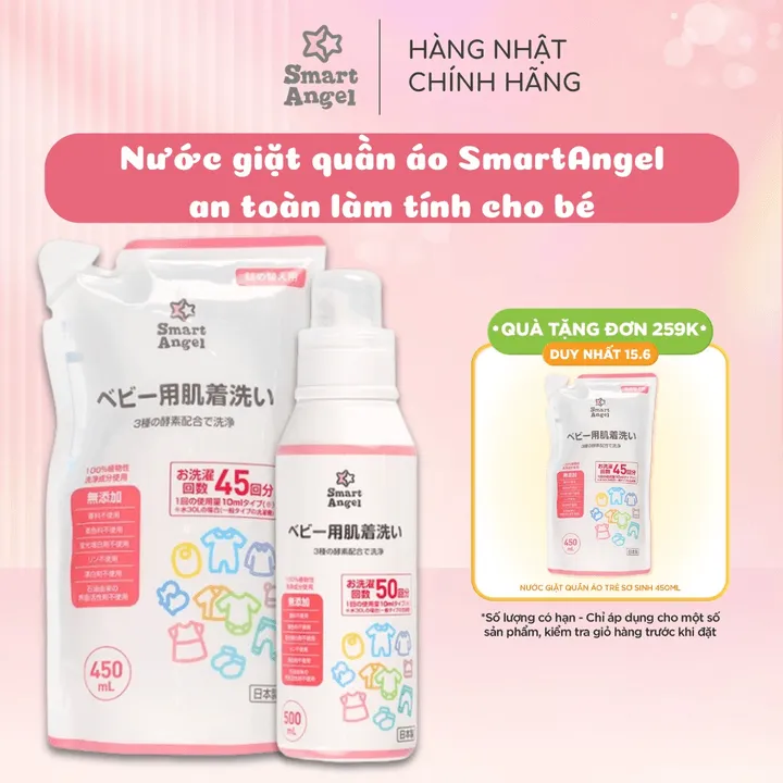 (nội Địa Nhật) Nước Giặt Quần Áo Trẻ Em Smartangel Hương Thơm Dịu Nhẹ, An Toàn Và Lành Tính Cho Bé