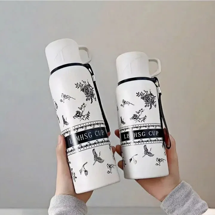 Bình Giữ Nhiệt Inox 316 Họa Tiết Hoa Trà 800ml Màu Ngẫu Nhiên - Su