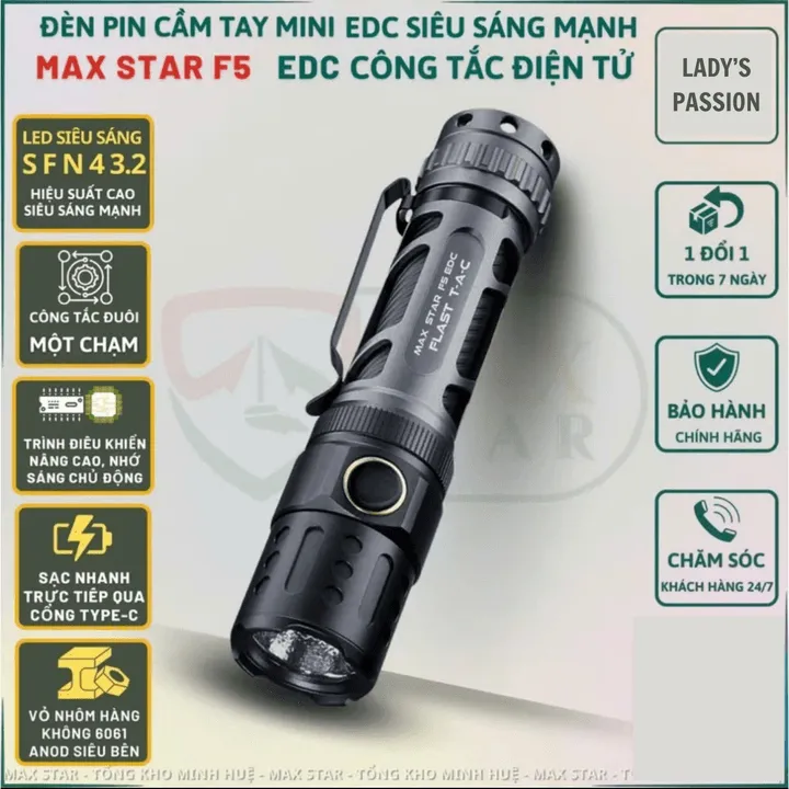 Đèn Pin Cầm Tay Maxstar F5 Mini Edc Vỏ Hợp Kim Nhôm Gd241 - Lady's Passion