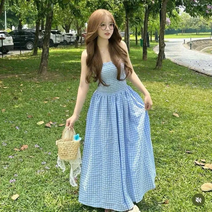 Đầm Maxi Đũi Caro Dáng Dài Cúp Ngực Bt80ki-sam Store