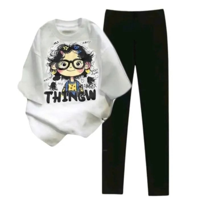 Sét Bộ Quần Legging Dài 95cm+mix Áo Phông Cô Gái Form Rộng