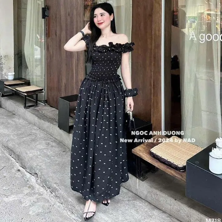 Alternative view of Đầm Lụa Nhún In Nơ Trễ Vai Bèo Dáng Dài Bt79mj-sam Store