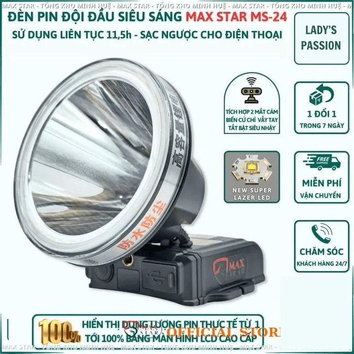 Đèn Pin Đội Đầu Maxstar Ms24 Siêu Sáng Tỏa Rộng, Cảm Biến Vẫy Tay, Sạc Ngược Đt Gd249 - Lady's Passion