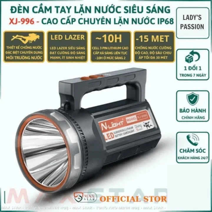 Đèn Pin Cầm Tay Lặn Nước Xj996 Chuyên Dụng Chống Nước Cường Độ Cao, Độ Sâu Chịu Áp Tối Đa 30 Mét Gd254 - Lady's Passion