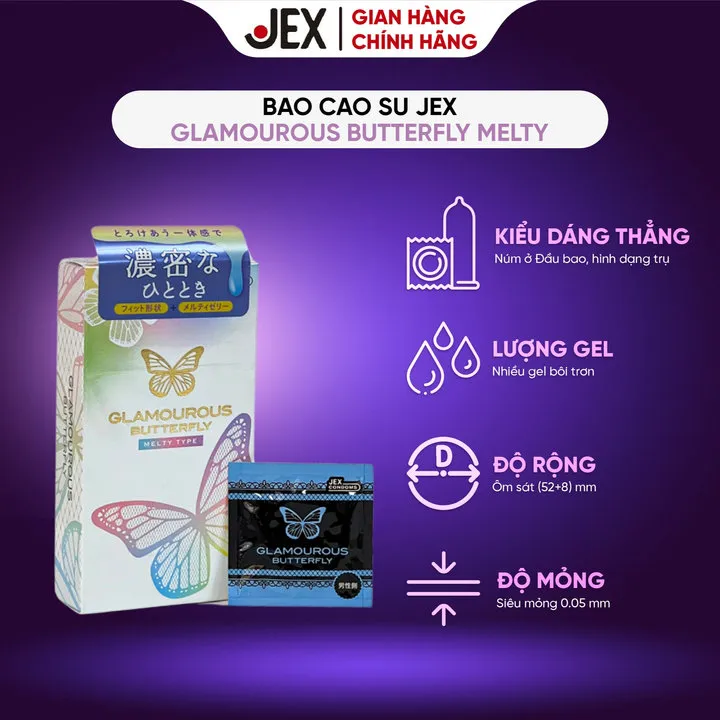 Jex Bao Cao Su Glamourous Butterfly Melty Hộp 10 Bao