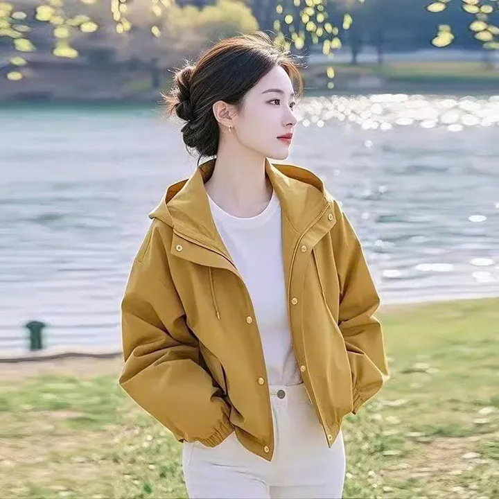 Alternative view of Áo Khoác Kaki 2 Lớp Nữ Form Lửng Mũ Rộng 2 Lớp Chống Nắng Tốt Ut95
