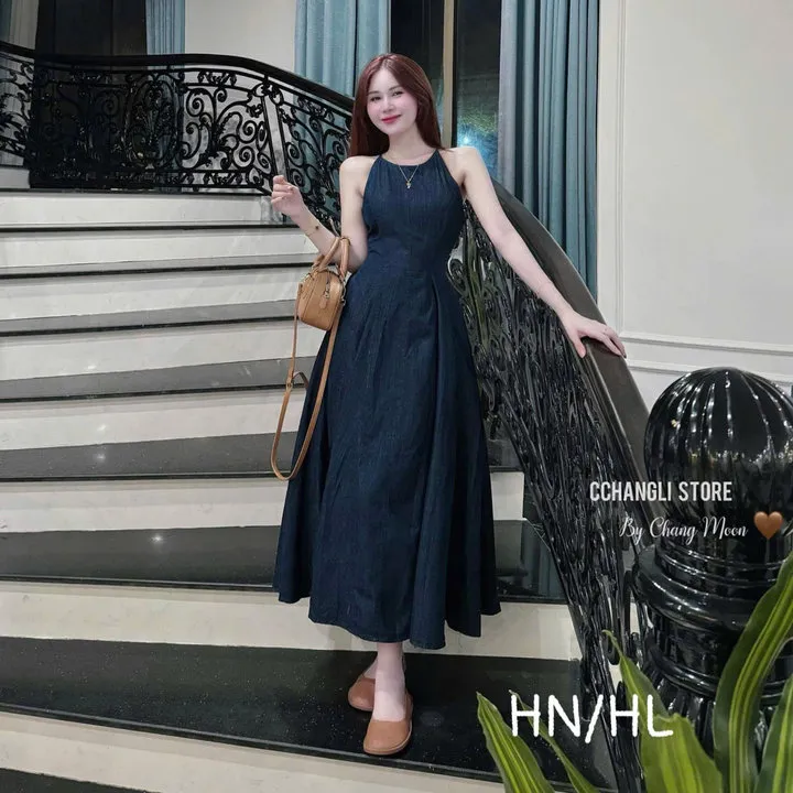 Alternative view of Đầm Denim Lụa Mềm Dáng Dài Cổ Yếm Bb100ls-sam Store